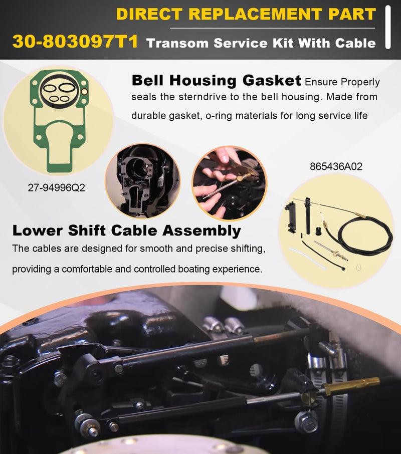 Transom Seal Bellow Kit & Lower Shift Cable for Quicksilver Mercruiser Alpha One