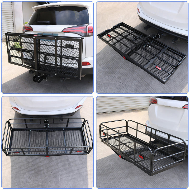 500lbs Car SUV Folding Rack Cargo Basket Trailer Hitch Mount Luggage Carrier