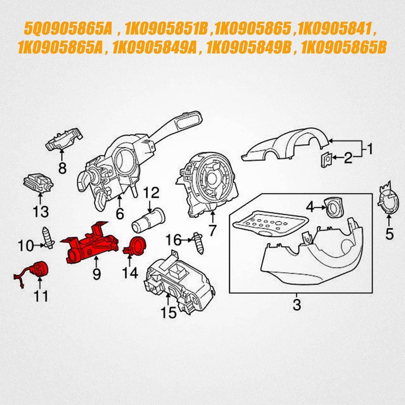 Ignition Switch Lock Cylinder Key for VW Golf Jetta Rabbit Audi 2006-2011