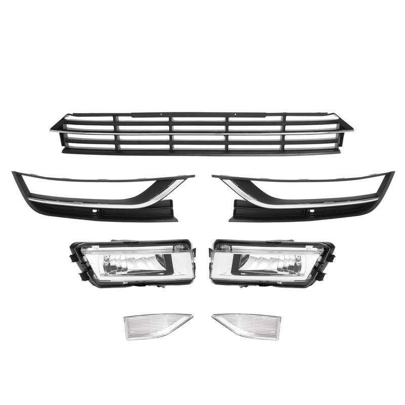 DURAFORCE Front Bumper Fog Lights Corner Lamp & Lower Grille for VW Passat 2012-2015 7PC