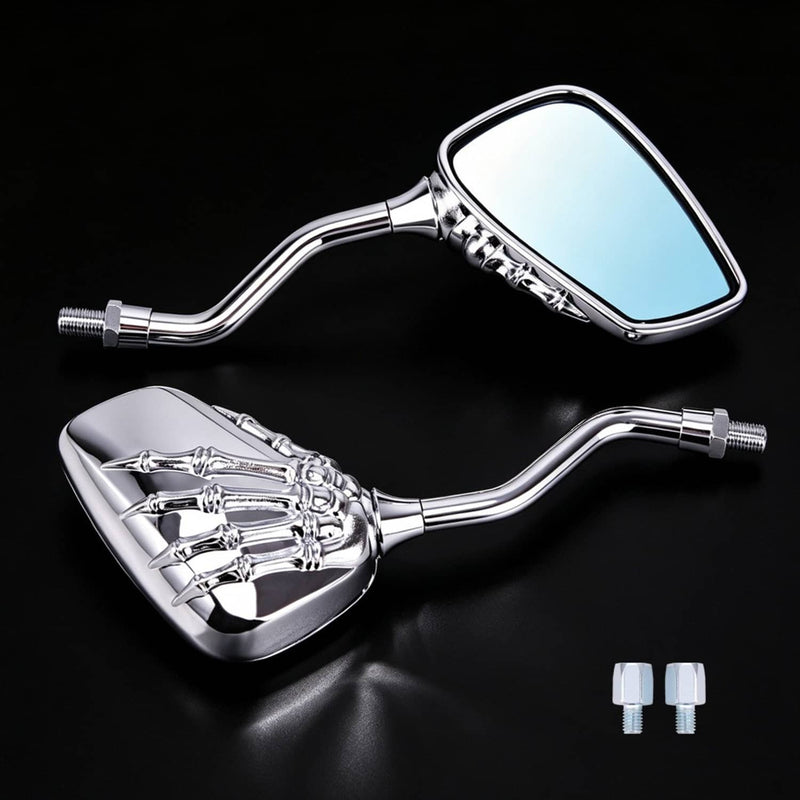 8mm 10mm Chrome Skull Hand Motorcycle Side Mirrors for Harley Honda Suzuki