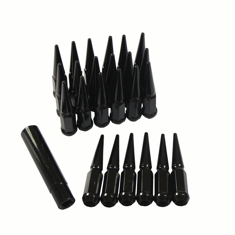 24PCS Spike Lug Nuts 14x1.5 Black for Chevy Silverado Tahoe 4.4" With Key