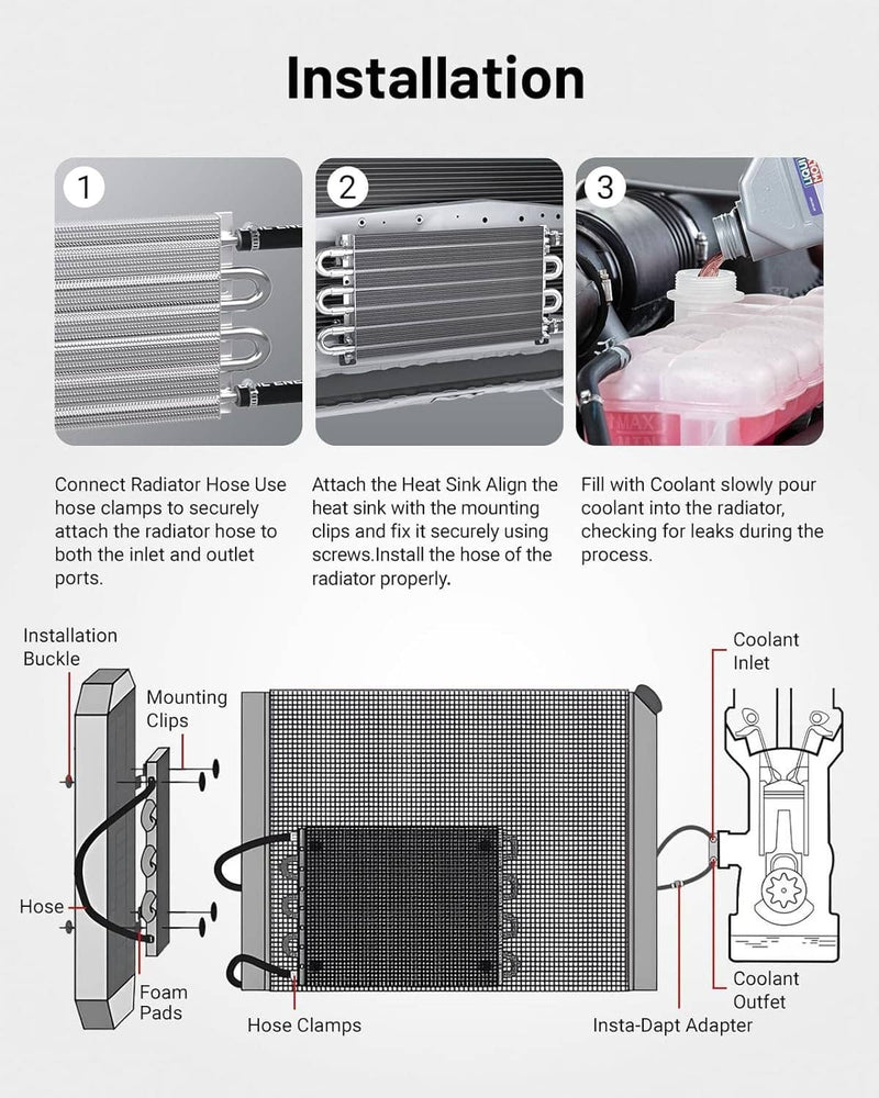 Universal 6 Row Aluminum Remote Transmission Oil Cooler Radiator Converter Kit