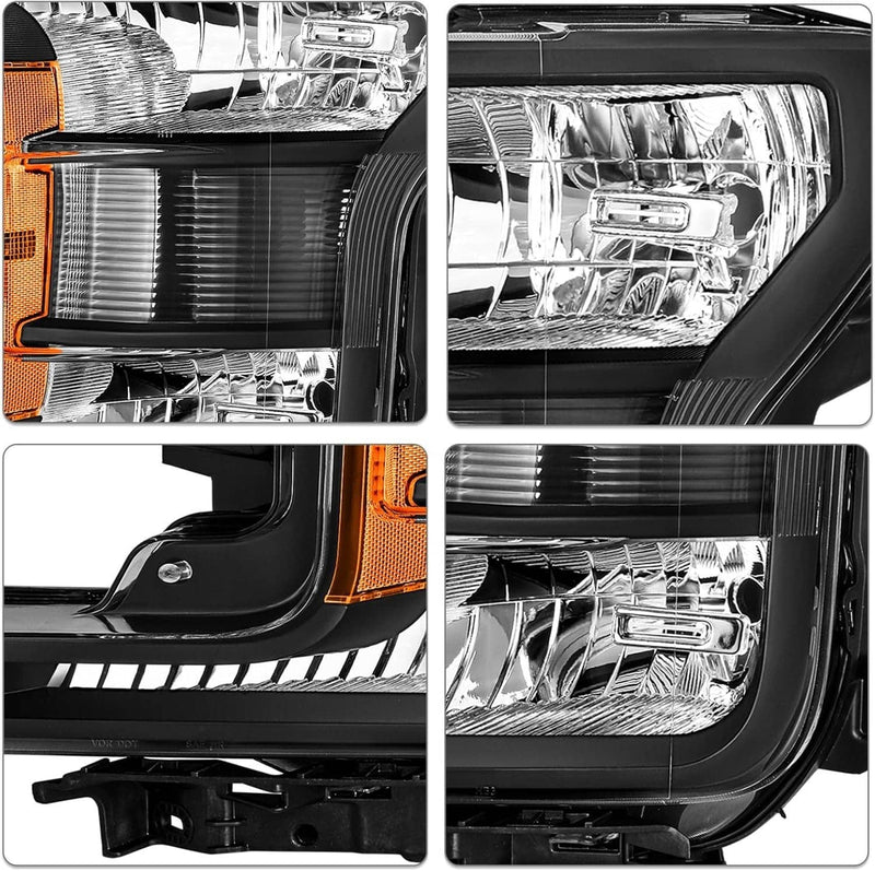 Pair Headlights for Ford F150 2018-2020 Halogen Headlamps Black Clear Left Right