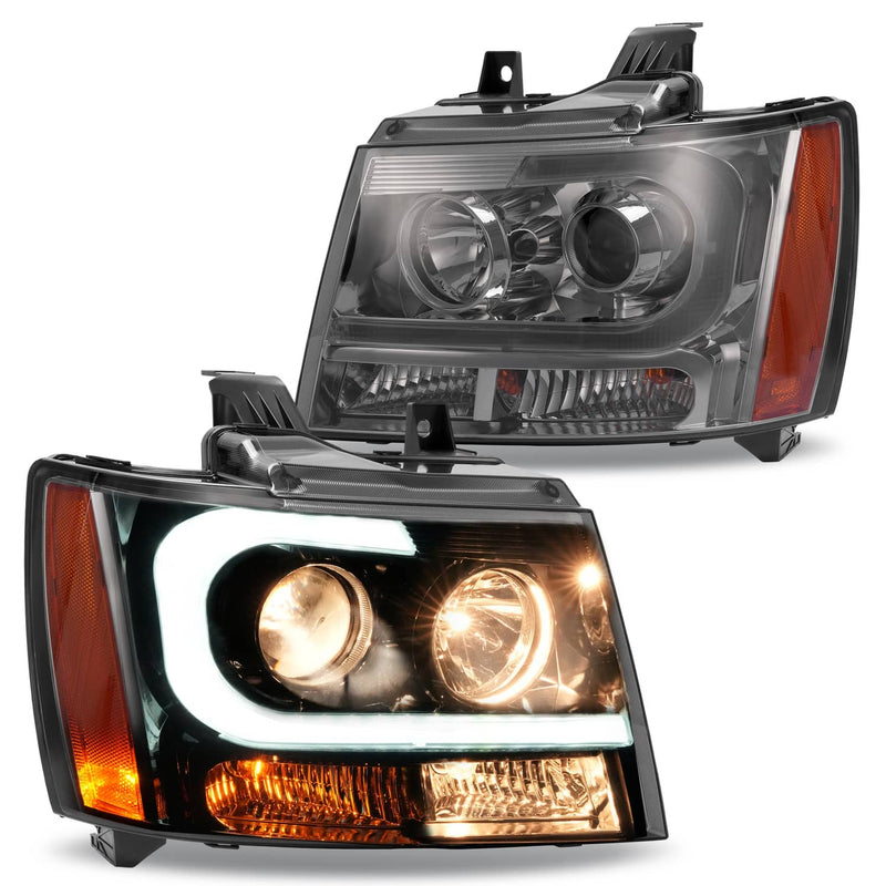 DURAFORCE Headlights for Avalanche Suburban Tahoe 2007-2014 LED Bar LH RH Projector