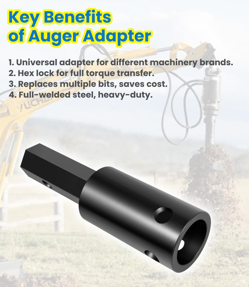 Heavy Duty Auger Adapter 2-9/16" Female Round to 2" Male Hex for Augers