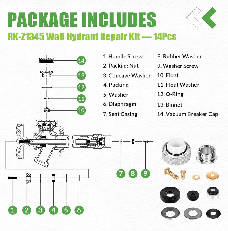 RK-Z1345 Wall Hydrant Repair Kit for Zurn Z1345 Series Faucet 66955-198-9