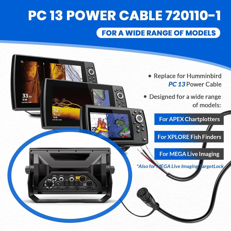 PC 13 Power Cable for Humminbird 720110-1 APEX Marine-Rated Power Cable 10 ft