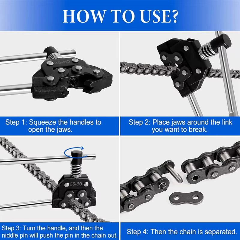 Roller Chain Tool Kit Breaker Cutter plus Puller Holder for Chain Sizes 25 to 60