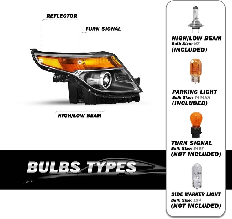 Passenger Side For 2011-2015 Ford Explorer Halogen Headlamp Assembly