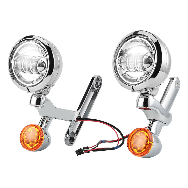LED Auxiliary Passing Spot Fog Lights w/ Turn Signal for Harley FLHX 06-22