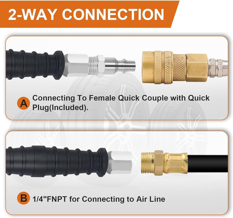 9 Inch Extended Reach Dual Head Air Chuck 2 Way Connection 1/4 FNPT Straight Loc
