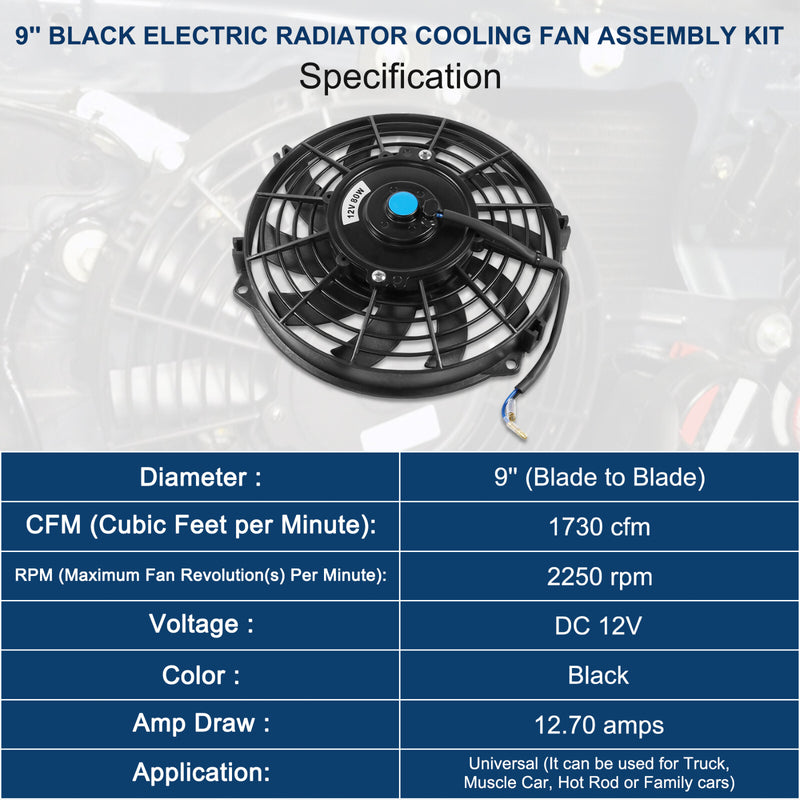 9 inch 12V Slim Fan Push Pull Electric Radiator Cooling Fan Mount Kit Universal