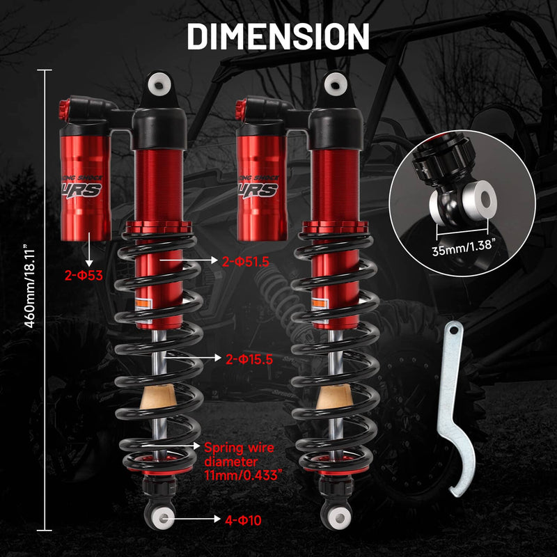2PACK 460mm 18" Front Shocks for Polaris Ranger 570 900 1000 Crew Adjustable