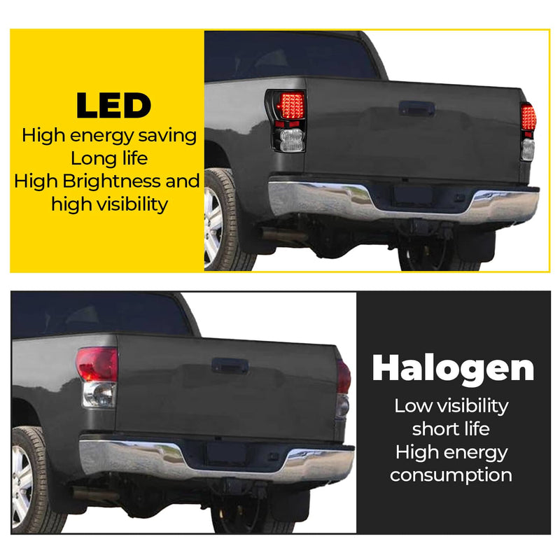DURAFORCE Full LED Tail Lights Left+Right Black for Toyota Tundra 2007-2013 Pair Set