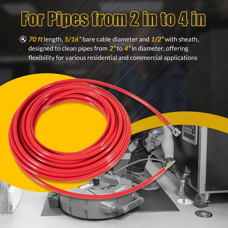 64348 K9-204 FlexShaft Cable Assembly for 2 to 4 in Pipes 70ft