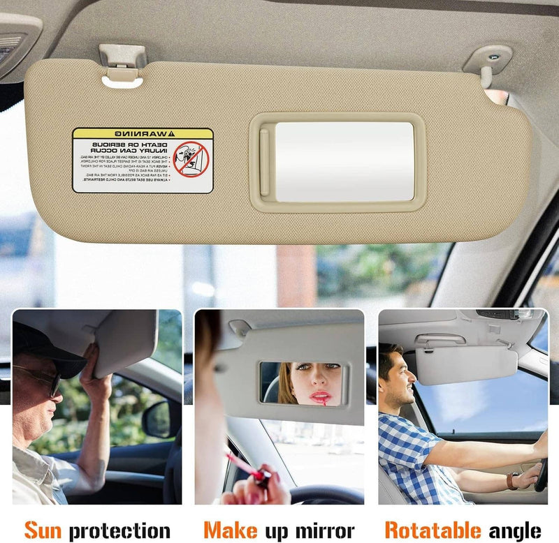 Beige Sun Visor w/Mirror Right & Left Side for 2011-2015 Hyundai Elantra