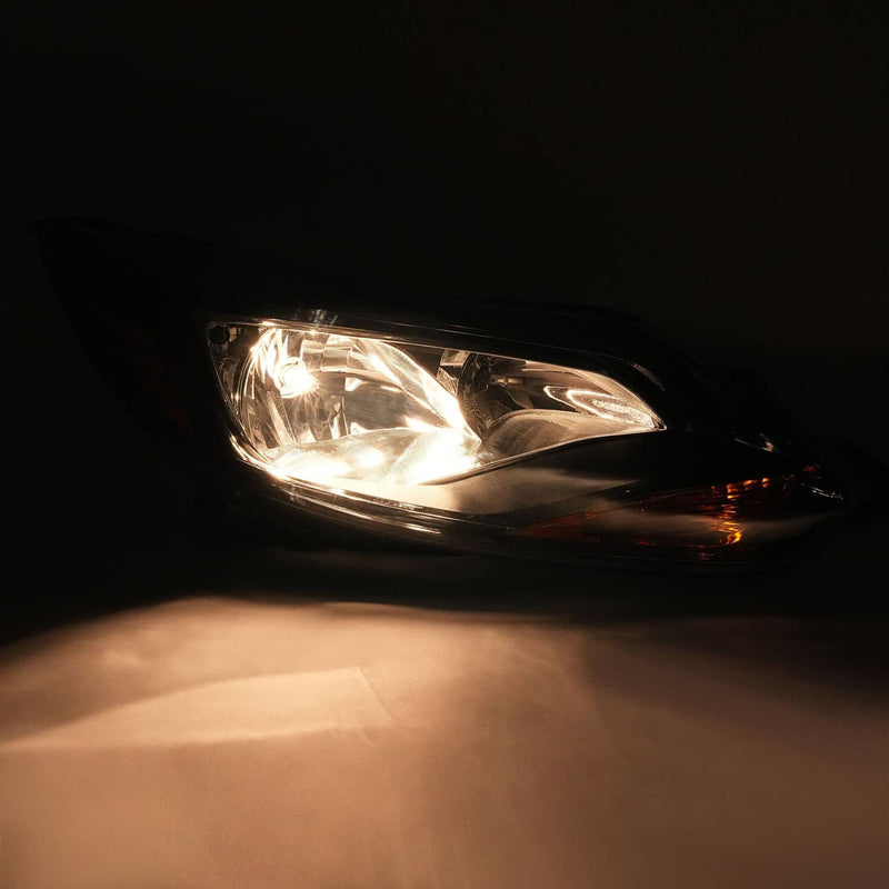 DURAFORCE Black Right Passenger Side Headlight Clear Lens Halogen for Ford Focus 2012-2014