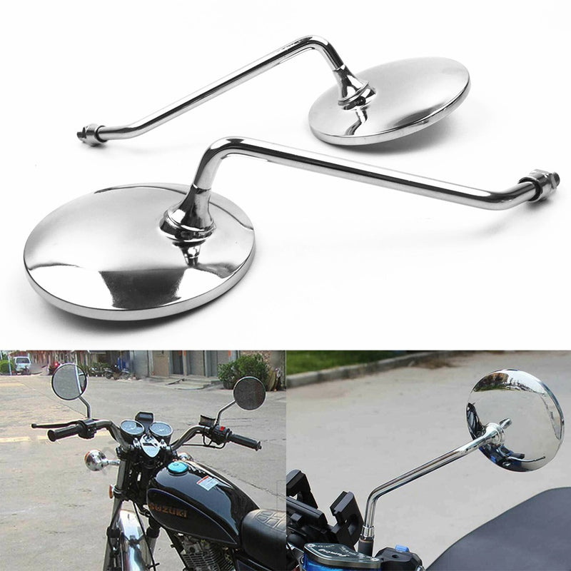 2Pcs Motorcycle Rearview Mirrors Set 10mm Chrome Round Classic Style