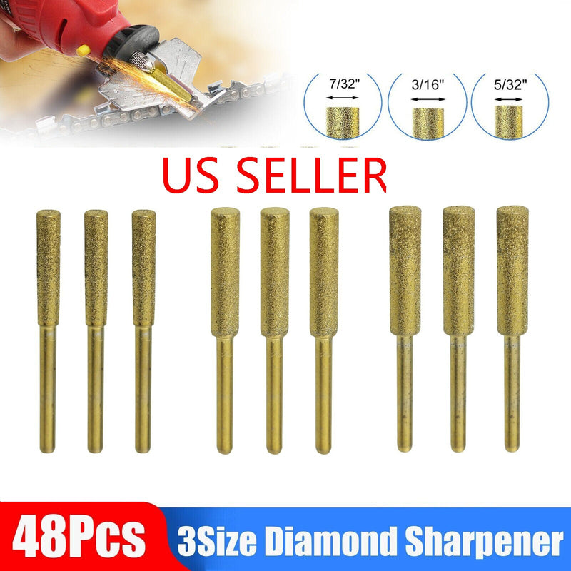 48Pcs Diamond Chainsaw Sharpener Burr Grinding Stone File 5/32 3/16 7/32