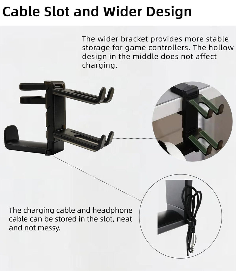 3-in-1 PC Gaming Headphone & Controller Holder Hanger Black
