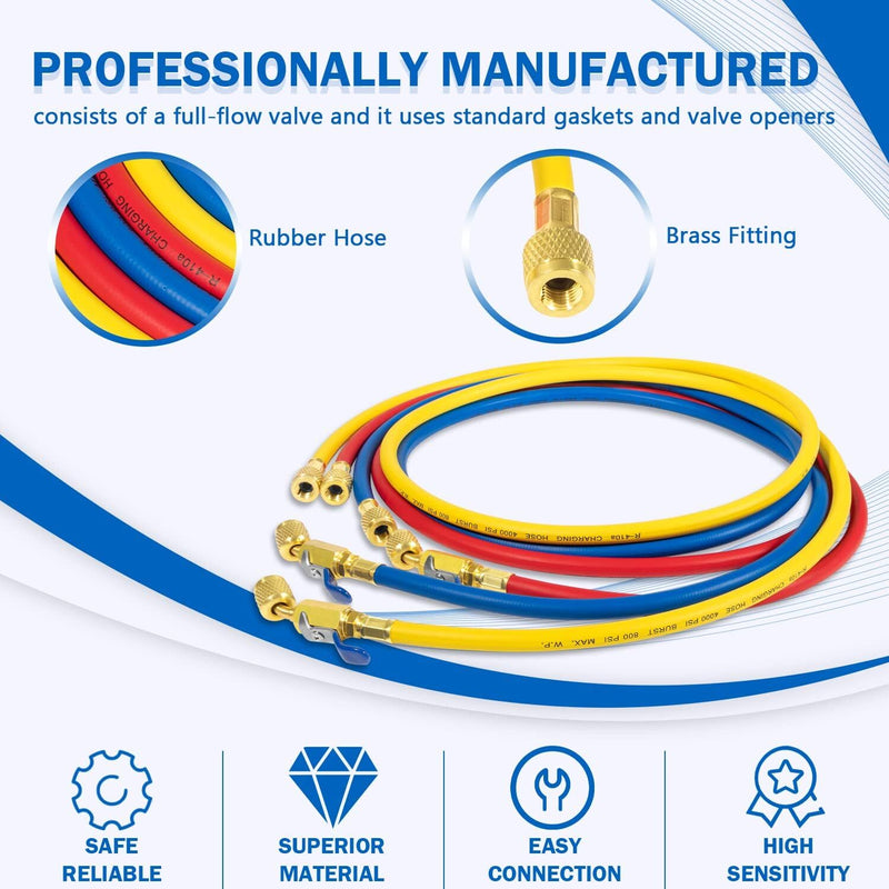 29986 Plus II 72 Hose 1/4 Compact Ball Valve End Refrigerant Charging Hose