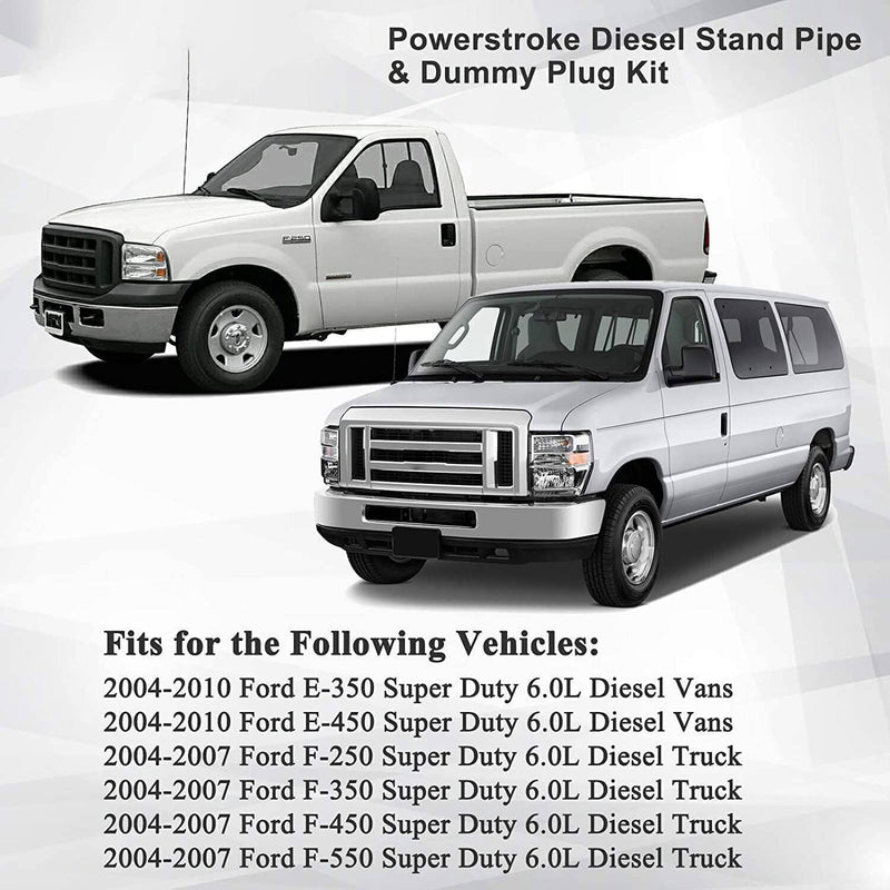 6E7Z9A332A Oil Fuel Stand Pipe Dummy Plug Kit for Ford F250 6.0L Diesel Updated