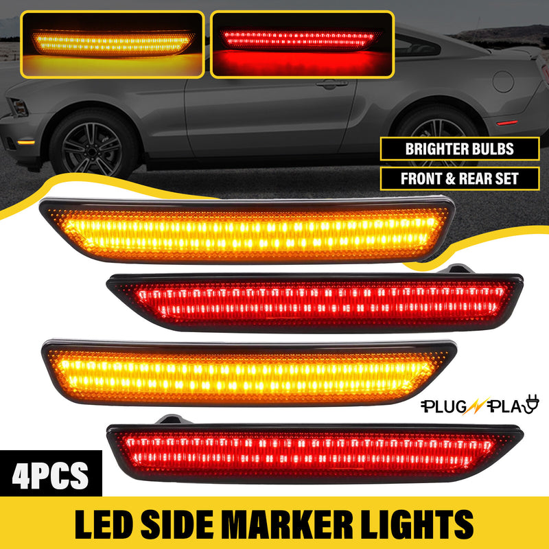 Side Marker Lights Smoked Lens for Ford Mustang 2010-2014 Front Rear LED 4 Piece