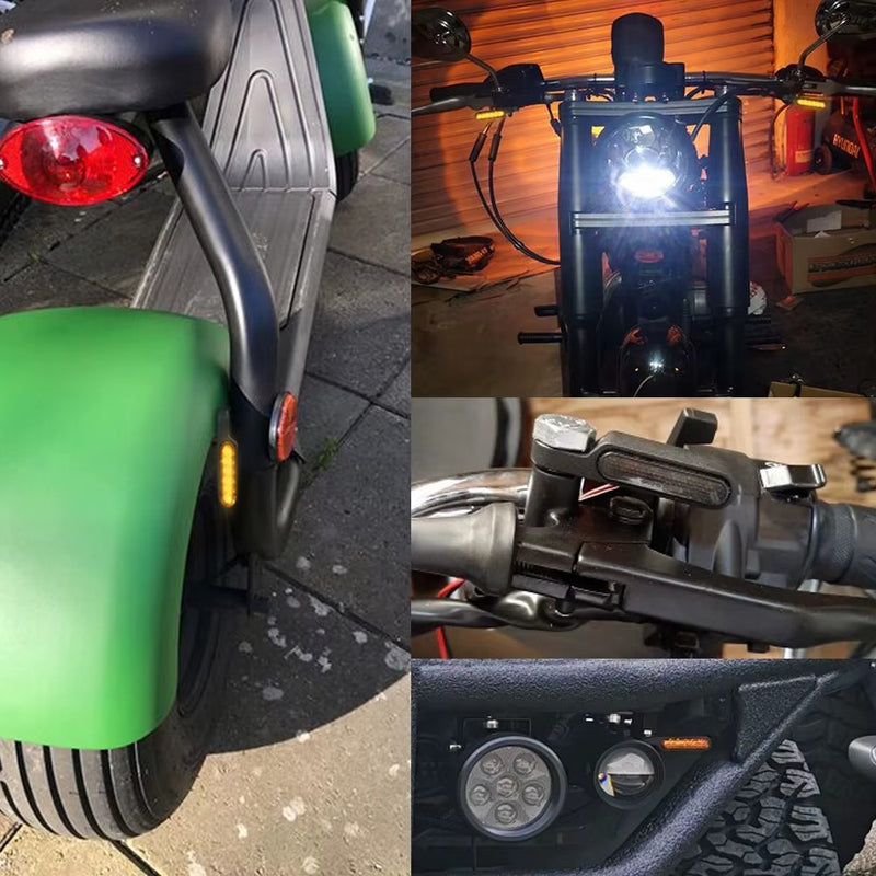 2PCS Mini Motorcycle Black LED Turn Signal Blinker Lights Amber for Harley Dyna
