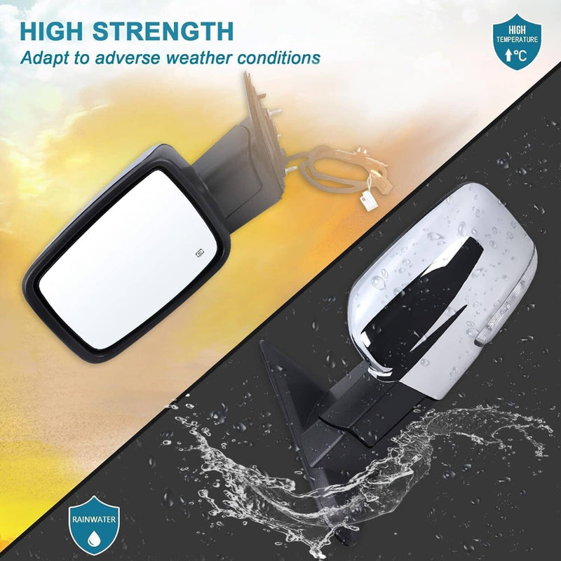 Left Side Mirror Chrome Power Fold Heated Temper Sensor for Ram 1500
