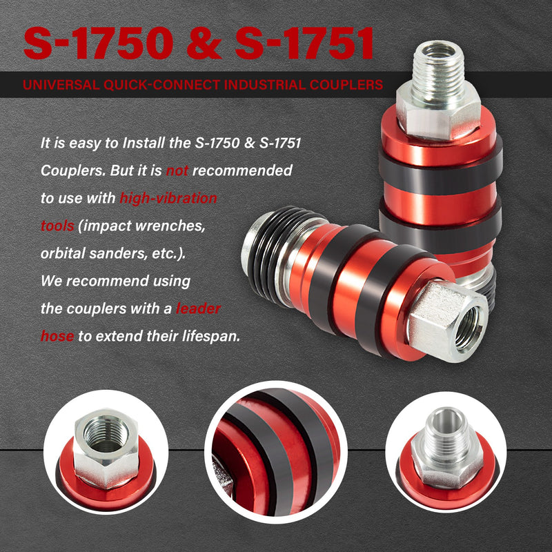 S-1750 S-1751 Universal Quick-Connect Industrial Couplers 1/4 M/FNPT 1/4 Body