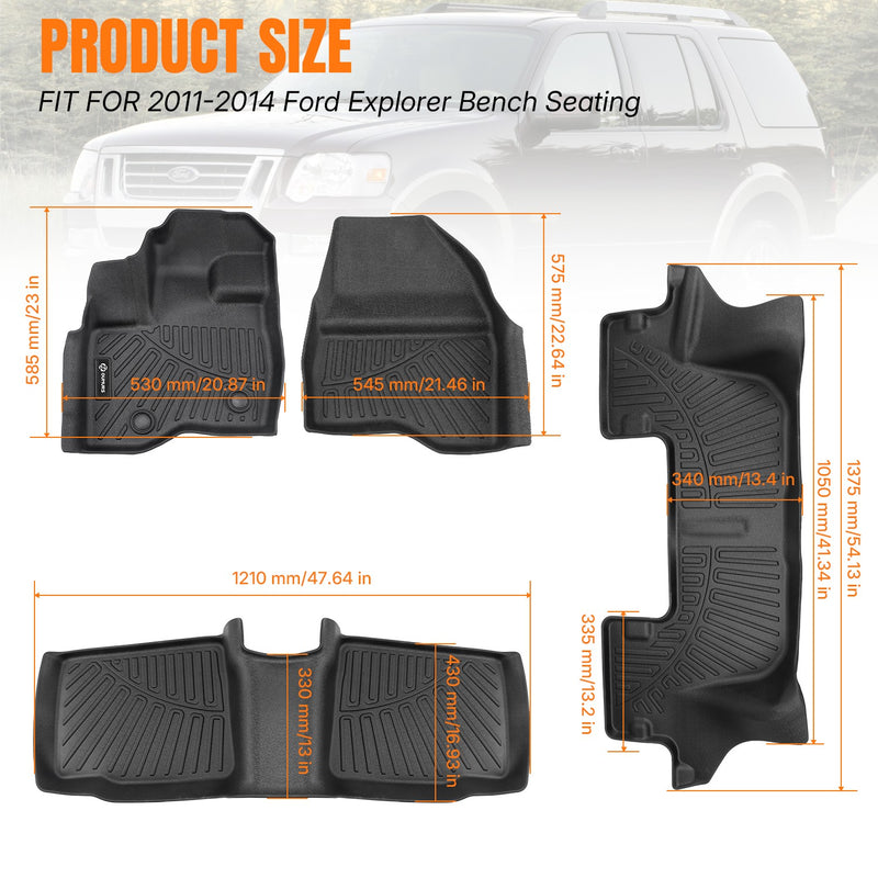 Floor Mats for 2011-2014 Ford Explorer Bench Seating No Bucket Seats