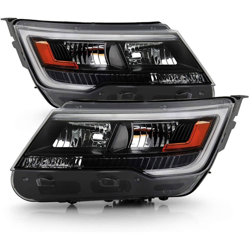 Headlights Assembly LH RH Pair for Ford Explorer Chrome with LED DRL 2016-2019