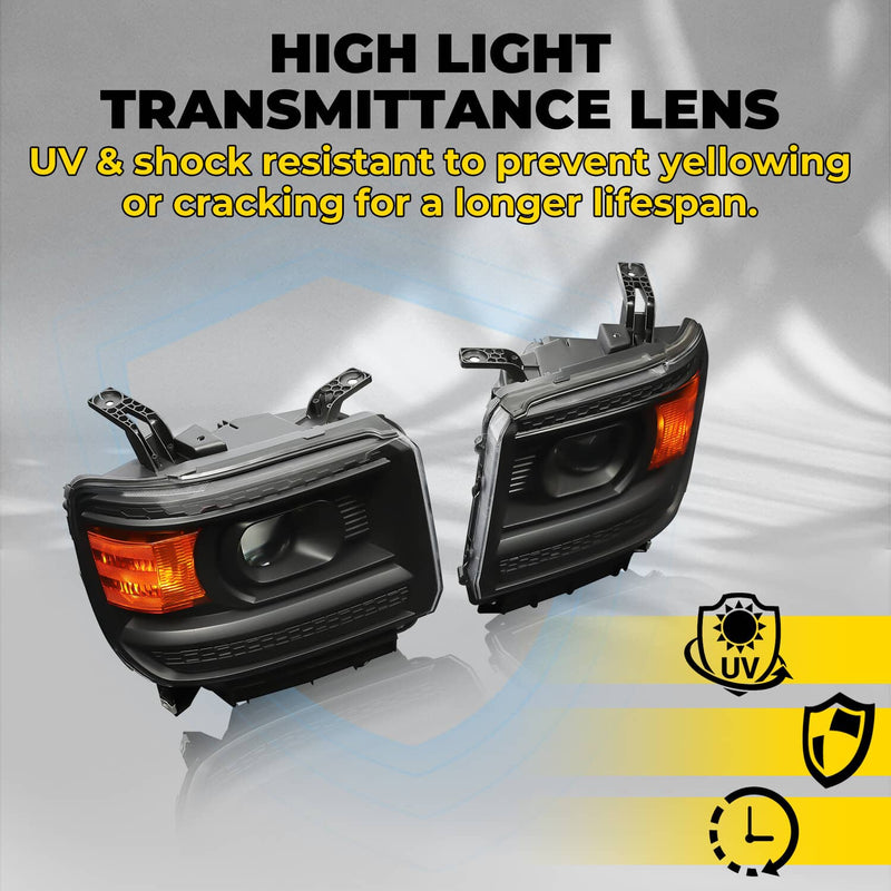 DURAFORCE Projector Headlights for GMC Sierra 1500 2500HD 3500HD 2014-2015 Pair