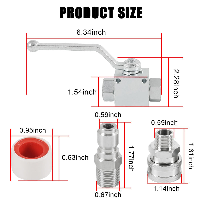Steel High Pressure Washer Ball Valve Kit 3/8 Inch Quick Connect 4500 PSI