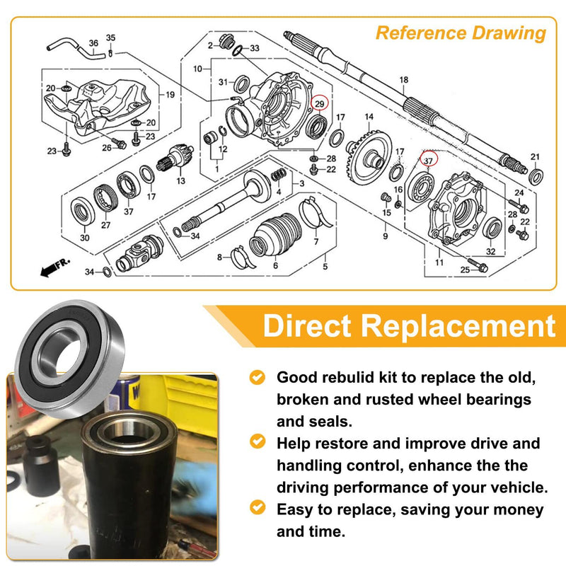 Rear Wheel Axle Bearing Kit for Honda Rancher 420(SRA) TRX420 Foreman 500 TRX500