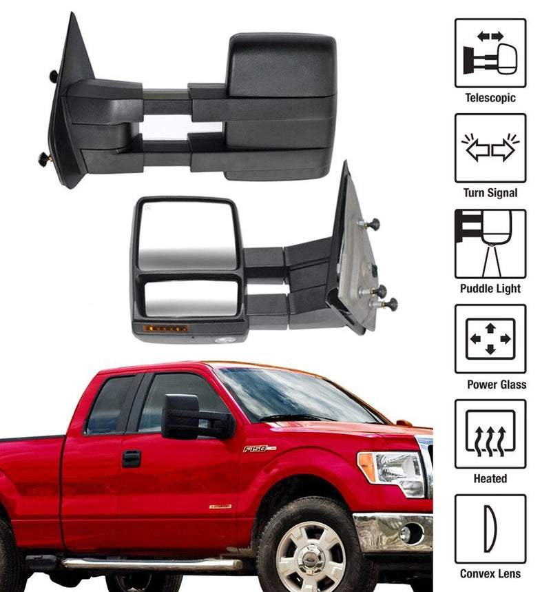 Towing Power Heated Tow Mirrors Set Signal Puddle for Ford F150 2007-2014
