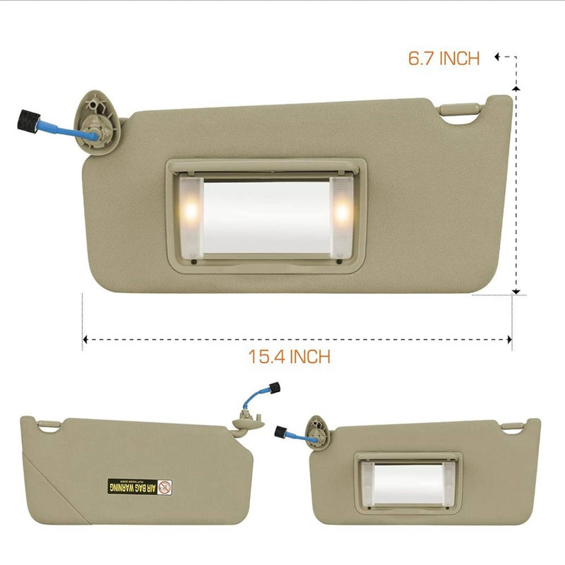 Sun Visor Beige Tan Left Driver Side w/Light Mirror for Honda Accord 2008-2017