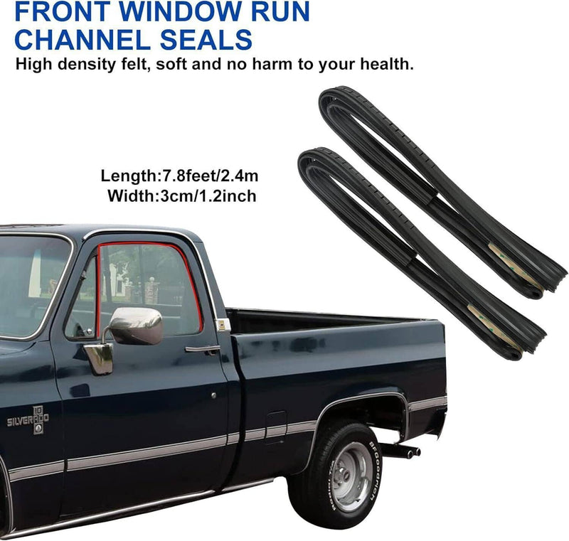 Front Door Window Run Sweep Felts Weatherstrip Seals Kit for Chevy GMC