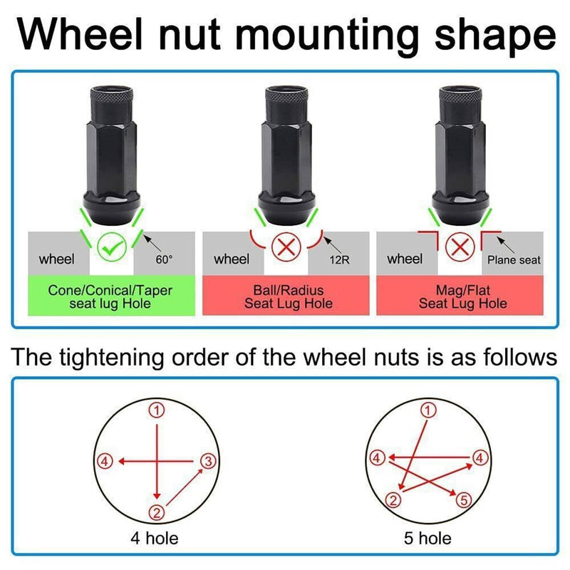 20Pcs M12x1.5mm Extended Steel Tuner Open Wheel Lug Nuts for Toyota Honda