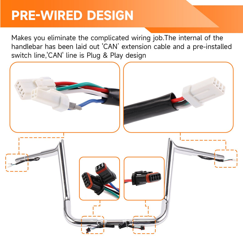 14" Pre-Wired Meathook Bar Handlebar for Harley Street Glide Special FLHXS 14-23