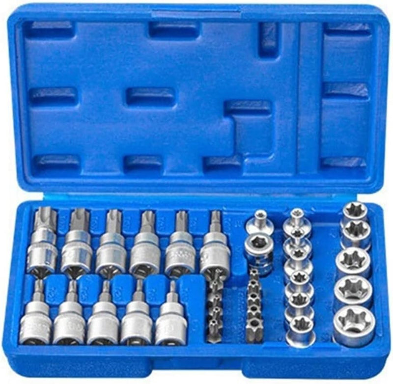 34pcs Torx Star Sockets & Bit Set Male Female E-torx Security Bits 3/8 Drive