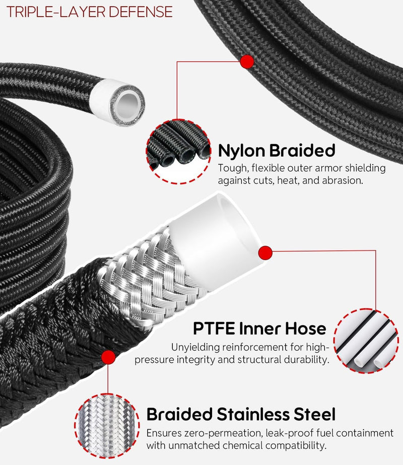 6AN PTFE Fuel Line Kit for LS Swap EFI E85 Turbo Oil Coolant Transmission 25FT