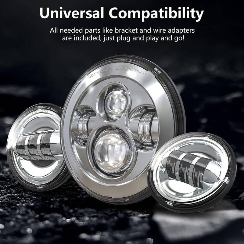 7 Inch 140W LED Headlight Hi/Lo and 4.5 Inch 80W Fog Light for Harley Davidson