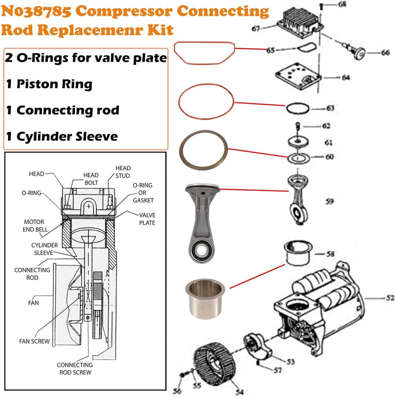 N038785 Air Compressor Cylinder Piston Assembly for 2-7/8" D55146 D55167 D55168