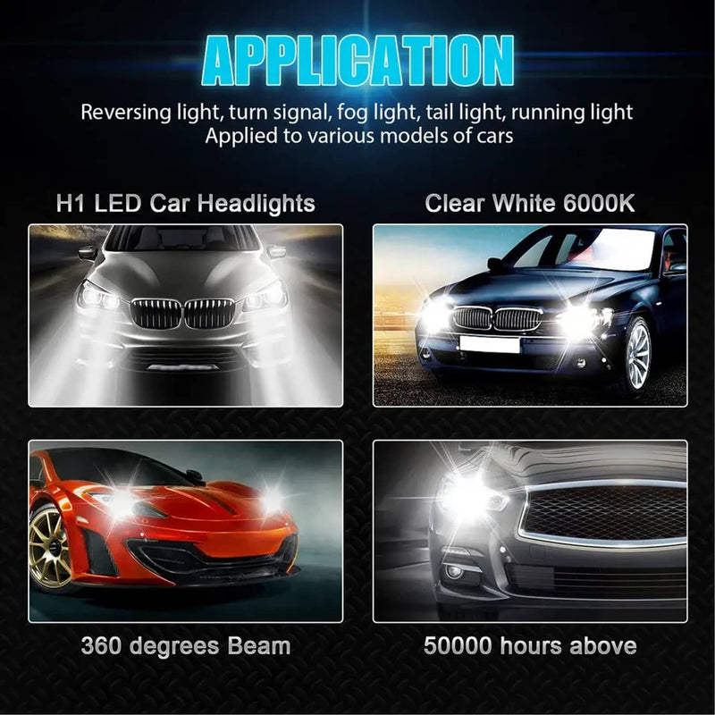 H1 LED Headlight Bulbs Conversion Kit High Low Beam 6000K 4Pcs Super White