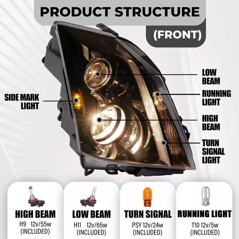 DURAFORCE Headlights Assembly Pair for Cadillac CTS CT-S 2008-2014 15 Left Right