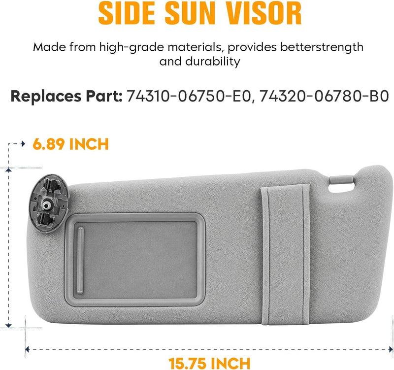 Sun Visor Pair Left Right Without Sunroof for Toyota Camry 2007-2011 Gray