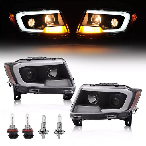 DURAFORCE LED DRL Projector Headlights Black Pair for Jeep Grand Cherokee 2011 2012 2013