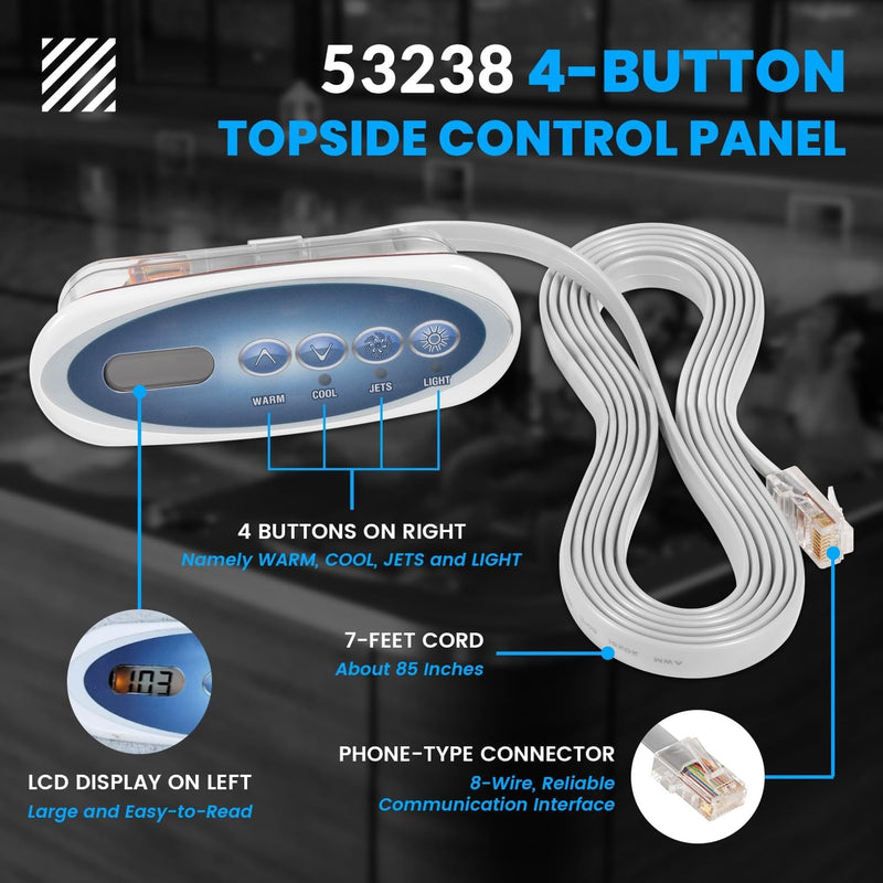 53238 Topside Control Panel 4-Button for Balboa Mini Oval Heat Jacket 7 in